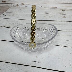 Mikasa Georgetown Crystal Basket‎ Dish Gold Handle Vintage Cut Glass Elegant